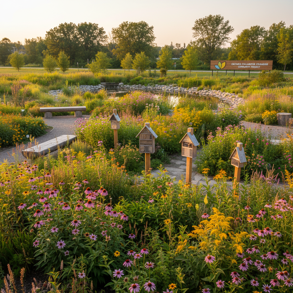 A native bee visiting a wildflower in an Ontario pollinator garden