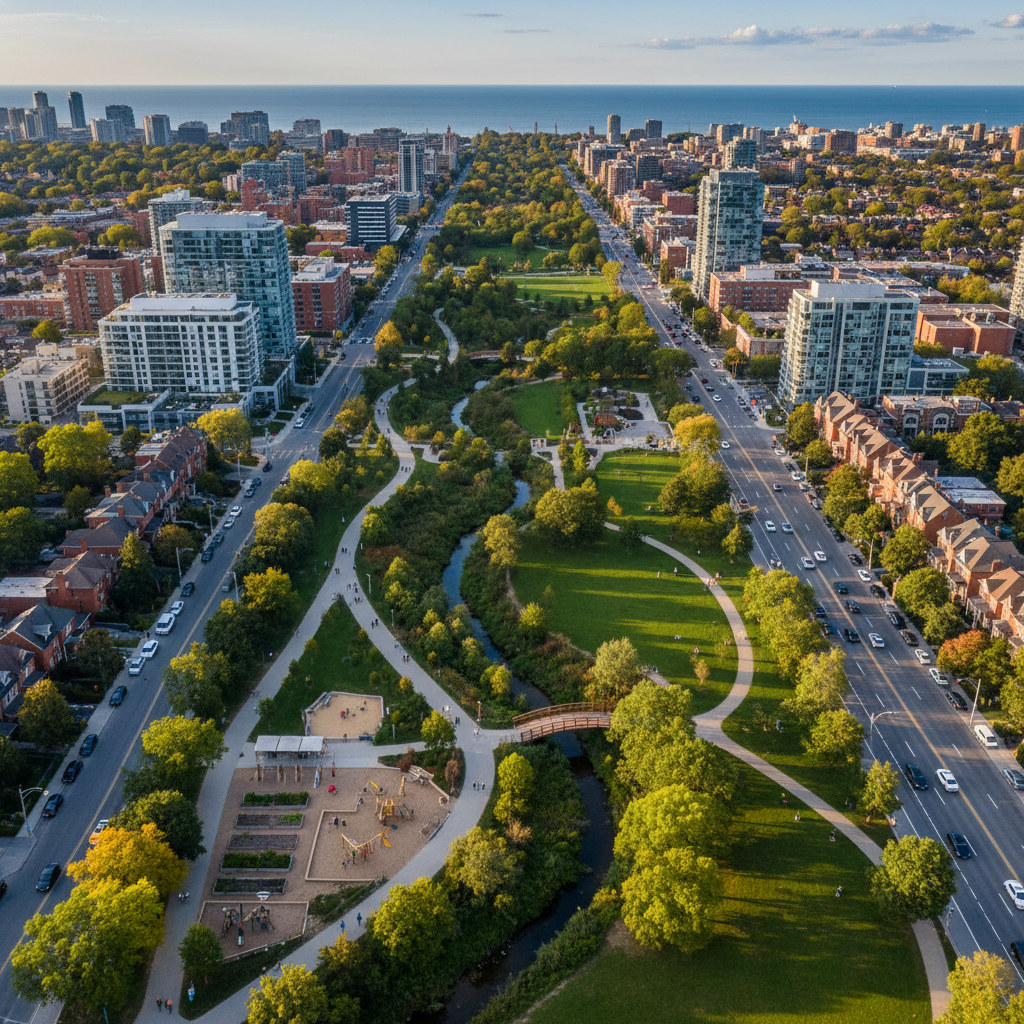 Aerial view of tree canopy coverage across an Ontario urban neighbourhood